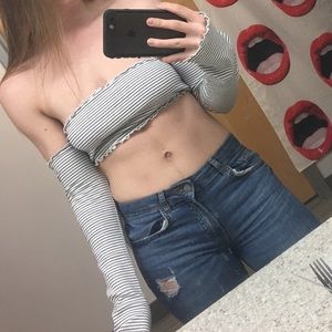 Urban outfitters White crop with black stripes